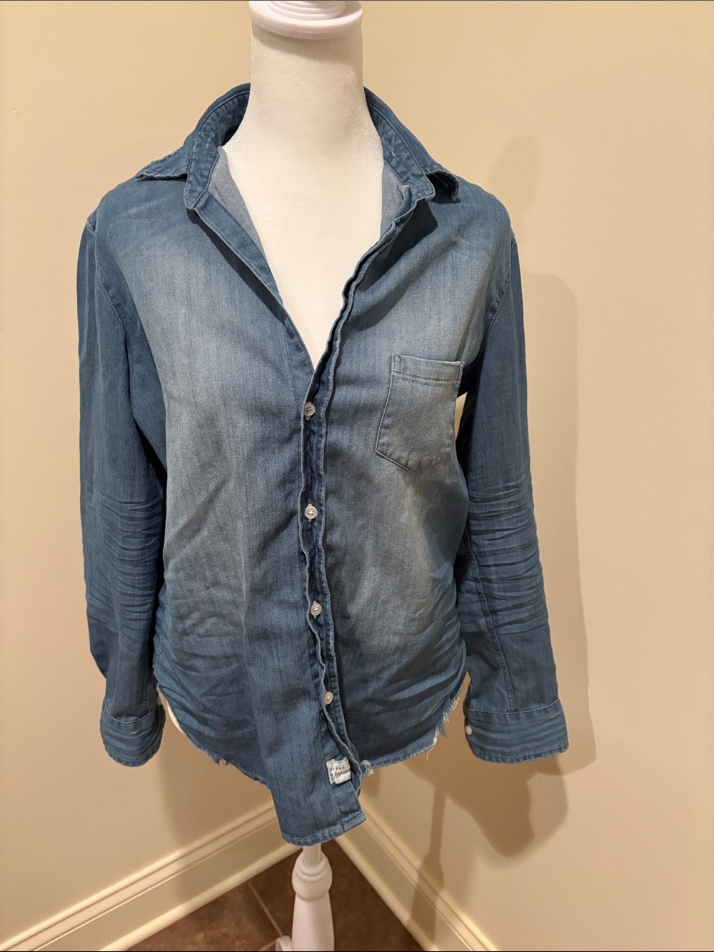 Frank & Eileen Faded Denim Button-Down Shirt in Light Blue